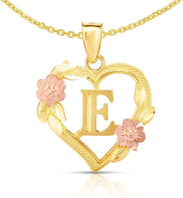 Load image into Gallery viewer, 10k Yellow and Rose Gold A-Z Initial Heart Pendant with Optional Necklace