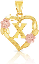Load image into Gallery viewer, 10k Yellow and Rose Gold A-Z Initial Heart Pendant with Optional Necklace