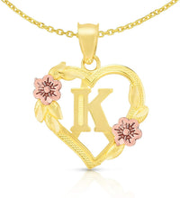 Load image into Gallery viewer, 10k Yellow and Rose Gold A-Z Initial Heart Pendant with Optional Necklace