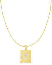 Load image into Gallery viewer, 10k Yellow and White Gold A-Z Initial Square (21 x 12 mm) Pendant with Optional Necklace, Small