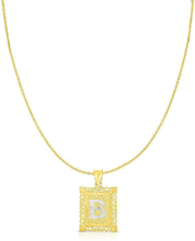 Load image into Gallery viewer, 10k Yellow and White Gold A-Z Initial Square (21 x 12 mm) Pendant with Optional Necklace, Small