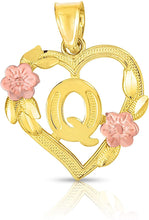 Load image into Gallery viewer, 10k Yellow and Rose Gold A-Z Initial Heart Pendant with Optional Necklace