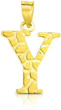 Load image into Gallery viewer, 10k Yellow Gold Nugget Style Block Personalized Initial Alphabet Pendant with Optional 18" Necklace