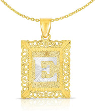 Load image into Gallery viewer, 10k Yellow and White Gold A-Z Initial Square (21 x 12 mm) Pendant with Optional Necklace, Small