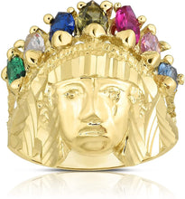 Load image into Gallery viewer, 10k Yellow Gold 19mm Indian Tribal Chief Head CZ Ring All Ring Sizes