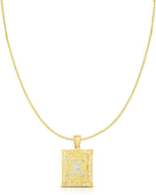 Load image into Gallery viewer, 10k Yellow and White Gold A-Z Initial Square (21 x 12 mm) Pendant with Optional Necklace, Small