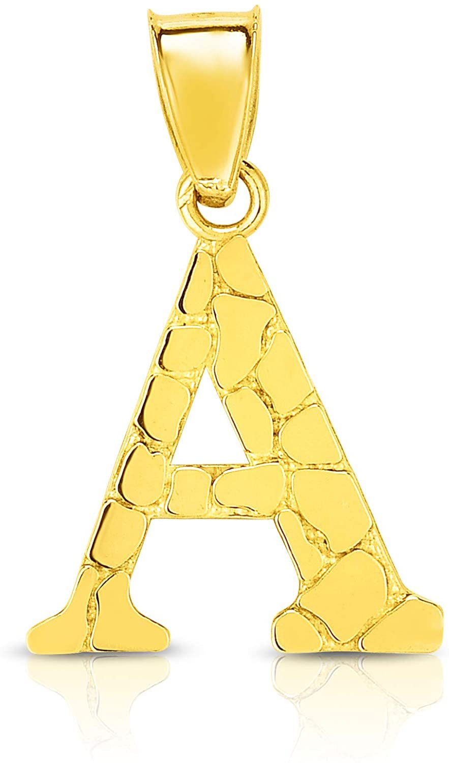 10k Yellow Gold Nugget Style Block Personalized Initial Alphabet Pendant with Optional 18