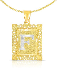 Load image into Gallery viewer, 10k Yellow and White Gold A-Z Initial Square (26 x 18.7 mm) Pendant with Optional Necklace, Large