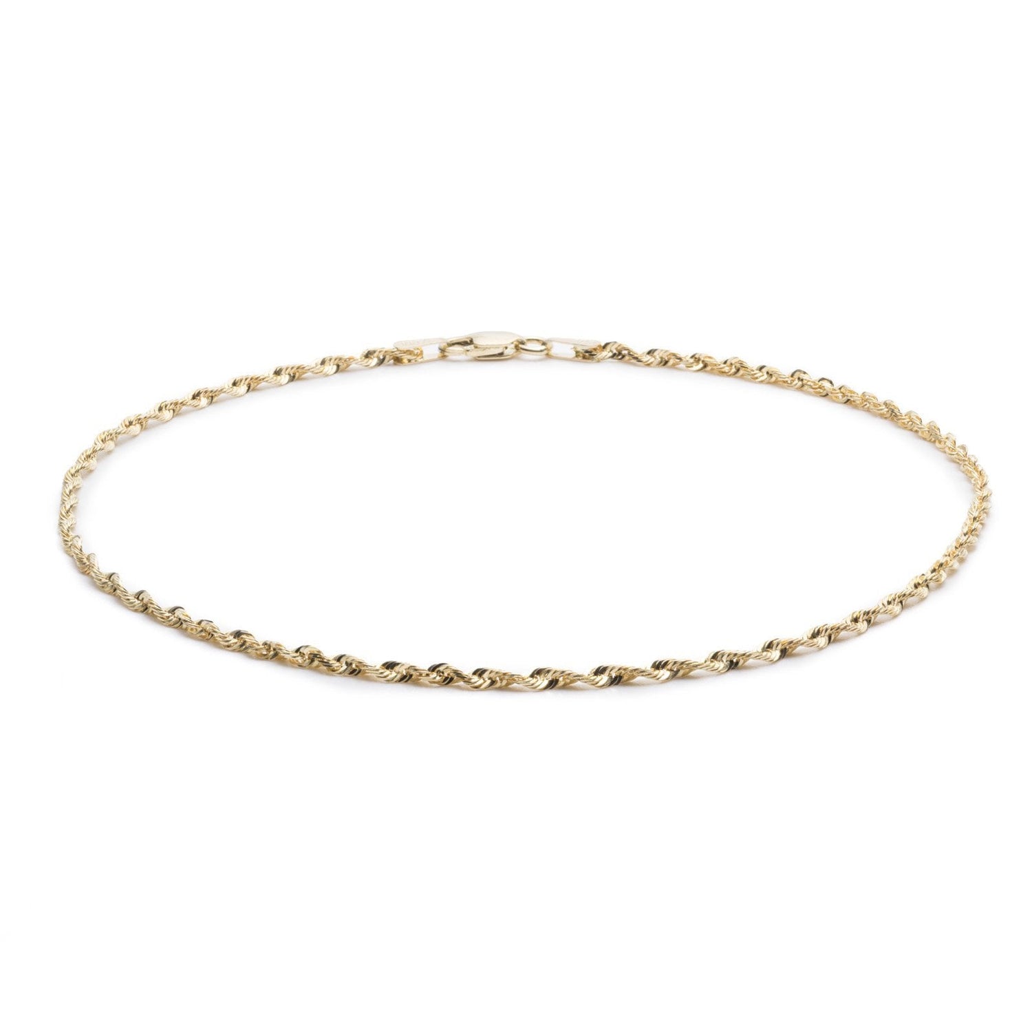 10k Yellow Gold Solid Diamond Cut Rope Chain Bracelet and Anklet, 2.5mm