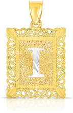 Load image into Gallery viewer, 10k Yellow and White Gold A-Z Initial Square (26 x 18.7 mm) Pendant with Optional Necklace, Large