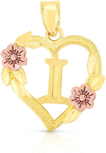 Load image into Gallery viewer, 10k Yellow and Rose Gold A-Z Initial Heart Pendant with Optional Necklace