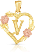 Load image into Gallery viewer, 10k Yellow and Rose Gold A-Z Initial Heart Pendant with Optional Necklace