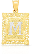 Load image into Gallery viewer, 10k Yellow and White Gold A-Z Initial Square (26 x 18.7 mm) Pendant with Optional Necklace, Large