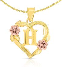 Load image into Gallery viewer, 10k Yellow and Rose Gold A-Z Initial Heart Pendant with Optional Necklace