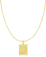 Load image into Gallery viewer, 10k Yellow and White Gold A-Z Initial Square (21 x 12 mm) Pendant with Optional Necklace, Small