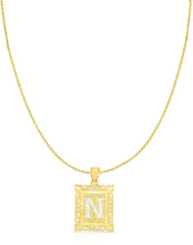 Load image into Gallery viewer, 10k Yellow and White Gold A-Z Initial Square (21 x 12 mm) Pendant with Optional Necklace, Small