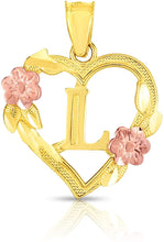 Load image into Gallery viewer, 10k Yellow and Rose Gold A-Z Initial Heart Pendant with Optional Necklace