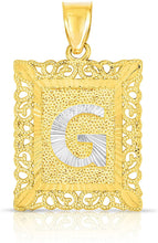 Load image into Gallery viewer, 10k Yellow and White Gold A-Z Initial Square (21 x 12 mm) Pendant with Optional Necklace, Small