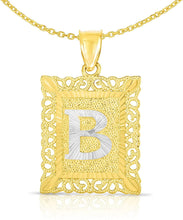 Load image into Gallery viewer, 10k Yellow and White Gold A-Z Initial Square (26 x 18.7 mm) Pendant with Optional Necklace, Large