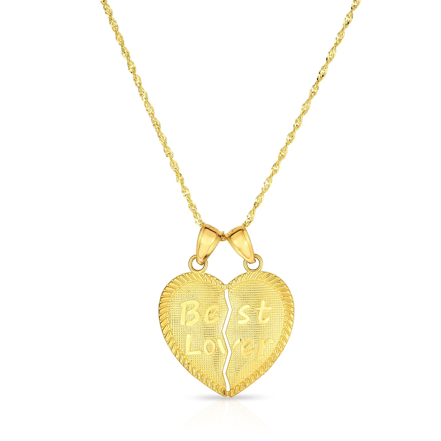 10k Yellow Gold Best Lover Broken Heart Love Pendant Charm for Necklace