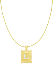 Load image into Gallery viewer, 10k Yellow and White Gold A-Z Initial Square (21 x 12 mm) Pendant with Optional Necklace, Small