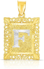 Load image into Gallery viewer, 10k Yellow and White Gold A-Z Initial Square (21 x 12 mm) Pendant with Optional Necklace, Small