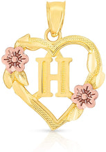 Load image into Gallery viewer, 10k Yellow and Rose Gold A-Z Initial Heart Pendant with Optional Necklace