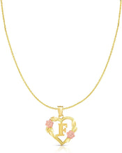 Load image into Gallery viewer, 10k Yellow and Rose Gold A-Z Initial Heart Pendant with Optional Necklace