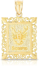Load image into Gallery viewer, 10k Yellow Gold Horoscope Zodiac Sign Pendant with Optional Necklace, 0.73" x 0.62"