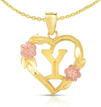 Load image into Gallery viewer, 10k Yellow and Rose Gold A-Z Initial Heart Pendant with Optional Necklace