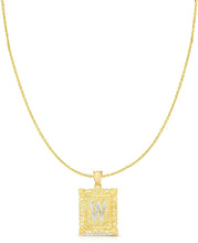 Load image into Gallery viewer, 10k Yellow and White Gold A-Z Initial Square (26 x 18.7 mm) Pendant with Optional Necklace, Large