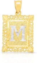Load image into Gallery viewer, 10k Yellow and White Gold A-Z Initial Square (21 x 12 mm) Pendant with Optional Necklace, Small