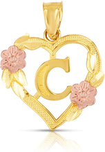 Load image into Gallery viewer, 10k Yellow and Rose Gold A-Z Initial Heart Pendant with Optional Necklace