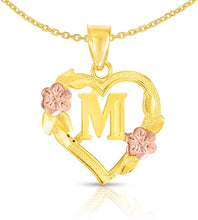Load image into Gallery viewer, 10k Yellow and Rose Gold A-Z Initial Heart Pendant with Optional Necklace
