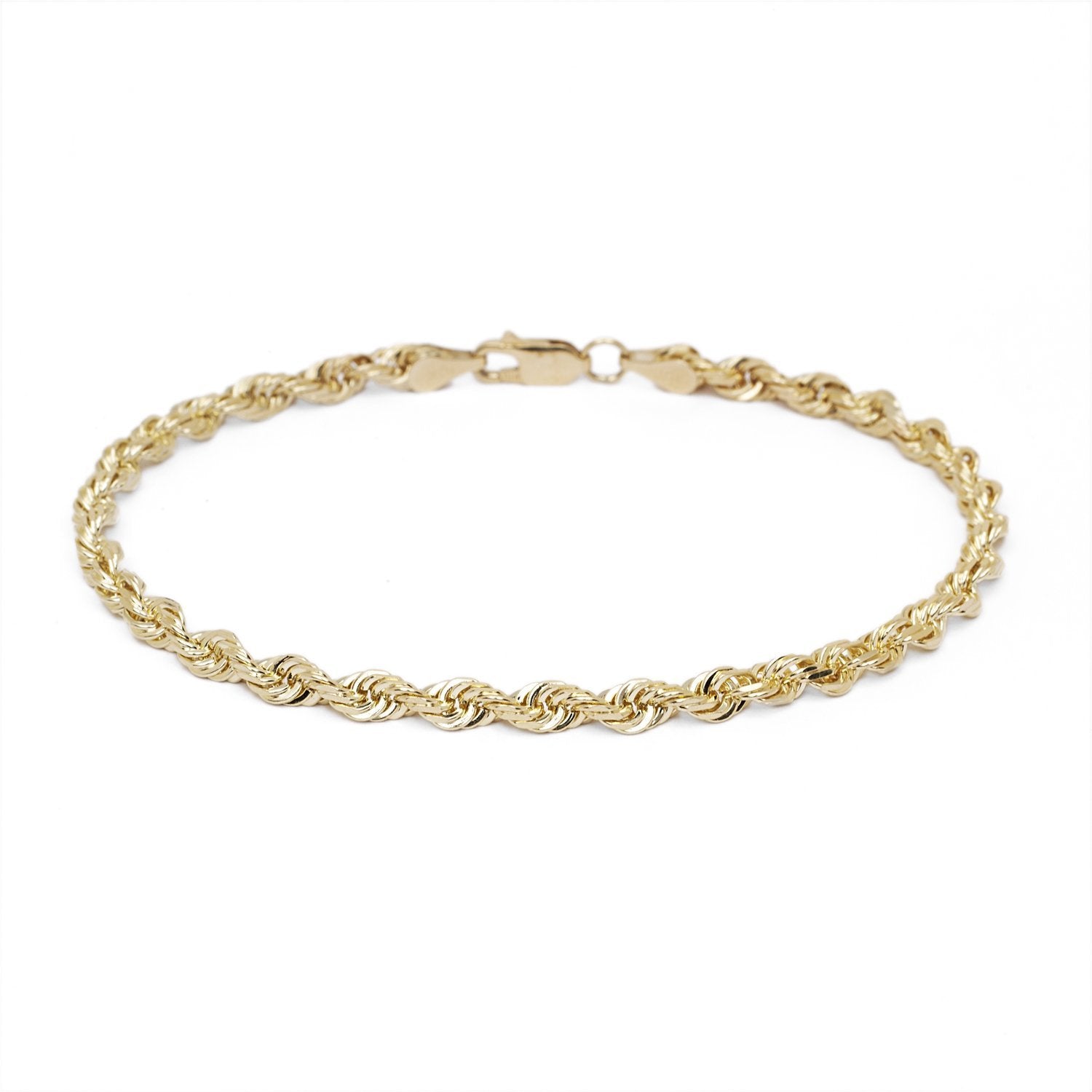 10k Yellow Gold Hollow Rope Chain Bracelet and Anklet for Men & Women, 5mm