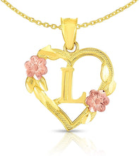 Load image into Gallery viewer, 10k Yellow and Rose Gold A-Z Initial Heart Pendant with Optional Necklace