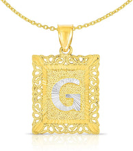 Load image into Gallery viewer, 10k Yellow and White Gold A-Z Initial Square (26 x 18.7 mm) Pendant with Optional Necklace, Large