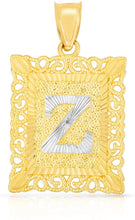 Load image into Gallery viewer, 10k Yellow and White Gold A-Z Initial Square (21 x 12 mm) Pendant with Optional Necklace, Small