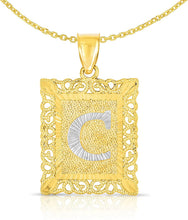 Load image into Gallery viewer, 10k Yellow and White Gold A-Z Initial Square (21 x 12 mm) Pendant with Optional Necklace, Small