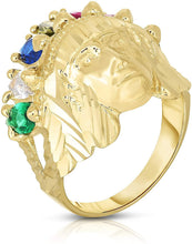 Load image into Gallery viewer, 10k Yellow Gold 19mm Indian Tribal Chief Head CZ Ring All Ring Sizes