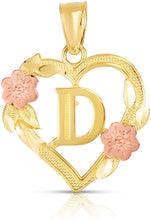 Load image into Gallery viewer, 10k Yellow and Rose Gold A-Z Initial Heart Pendant with Optional Necklace