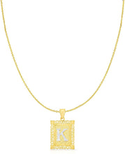 Load image into Gallery viewer, 10k Yellow and White Gold A-Z Initial Square (21 x 12 mm) Pendant with Optional Necklace, Small