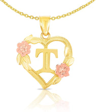 Load image into Gallery viewer, 10k Yellow and Rose Gold A-Z Initial Heart Pendant with Optional Necklace