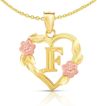 Load image into Gallery viewer, 10k Yellow and Rose Gold A-Z Initial Heart Pendant with Optional Necklace
