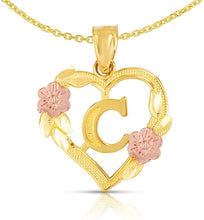 Load image into Gallery viewer, 10k Yellow and Rose Gold A-Z Initial Heart Pendant with Optional Necklace