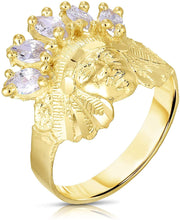 Load image into Gallery viewer, 10k Yellow Gold 16mm Indian Tribal Chief Head CZ Ring All Ring Sizes
