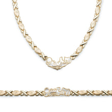 Load image into Gallery viewer, Silver Stampato Xoxo Hugs & Kisses w/ Heart and Love Bracelet & Necklace Set