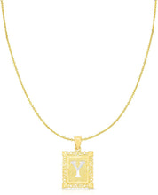 Load image into Gallery viewer, 10k Yellow and White Gold A-Z Initial Square (21 x 12 mm) Pendant with Optional Necklace, Small
