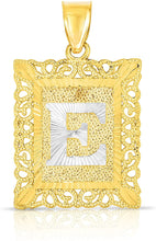 Load image into Gallery viewer, 10k Yellow and White Gold A-Z Initial Square (26 x 18.7 mm) Pendant with Optional Necklace, Large