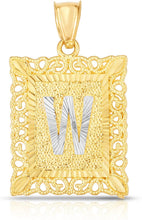Load image into Gallery viewer, 10k Yellow and White Gold A-Z Initial Square (21 x 12 mm) Pendant with Optional Necklace, Small